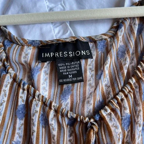 Impressions Sheer Brown and Blue Floral Flowy Top Size medium - Picture 4 of 4